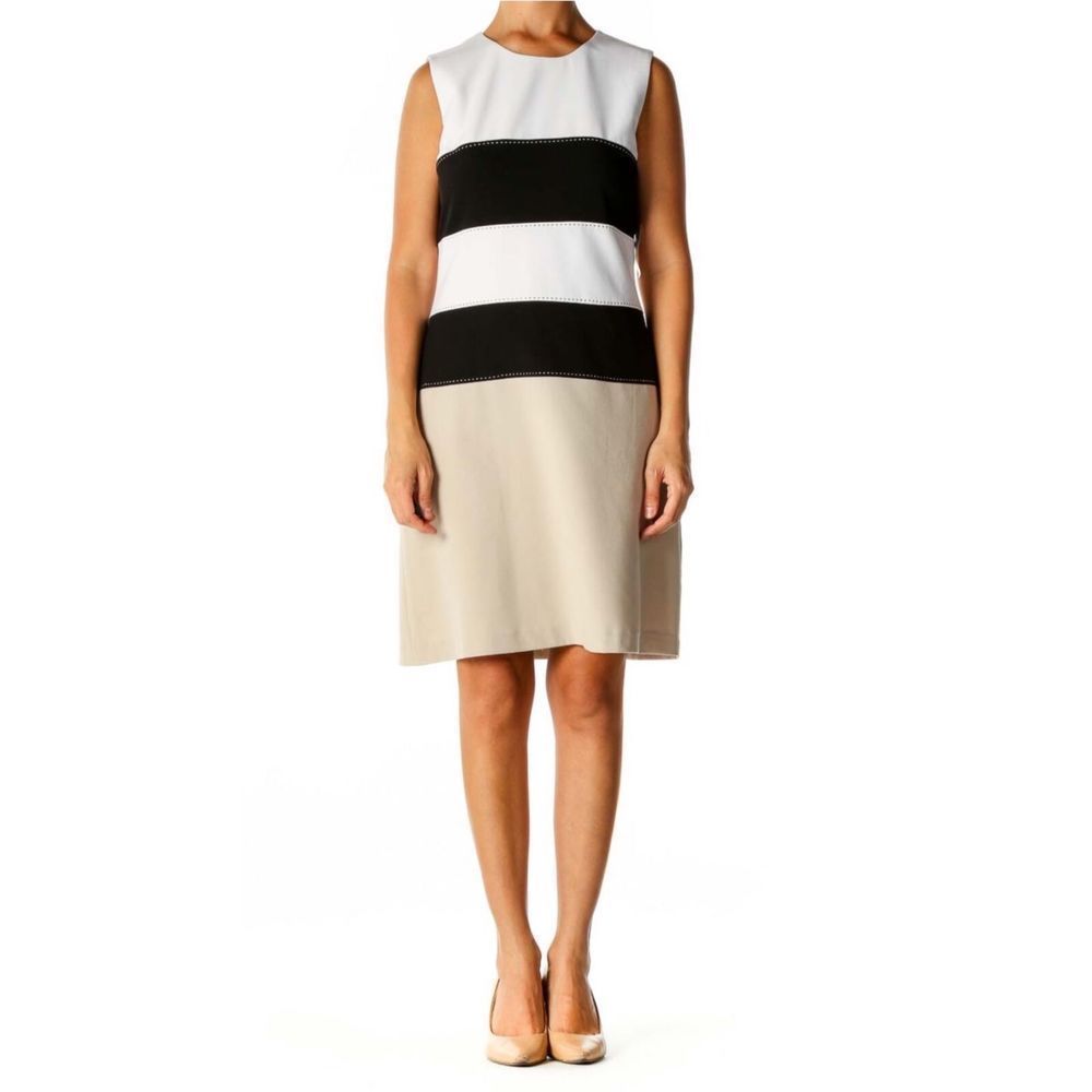 Calvin Klein Beige Colorblock Classic A-Line Dress Women's Size 2